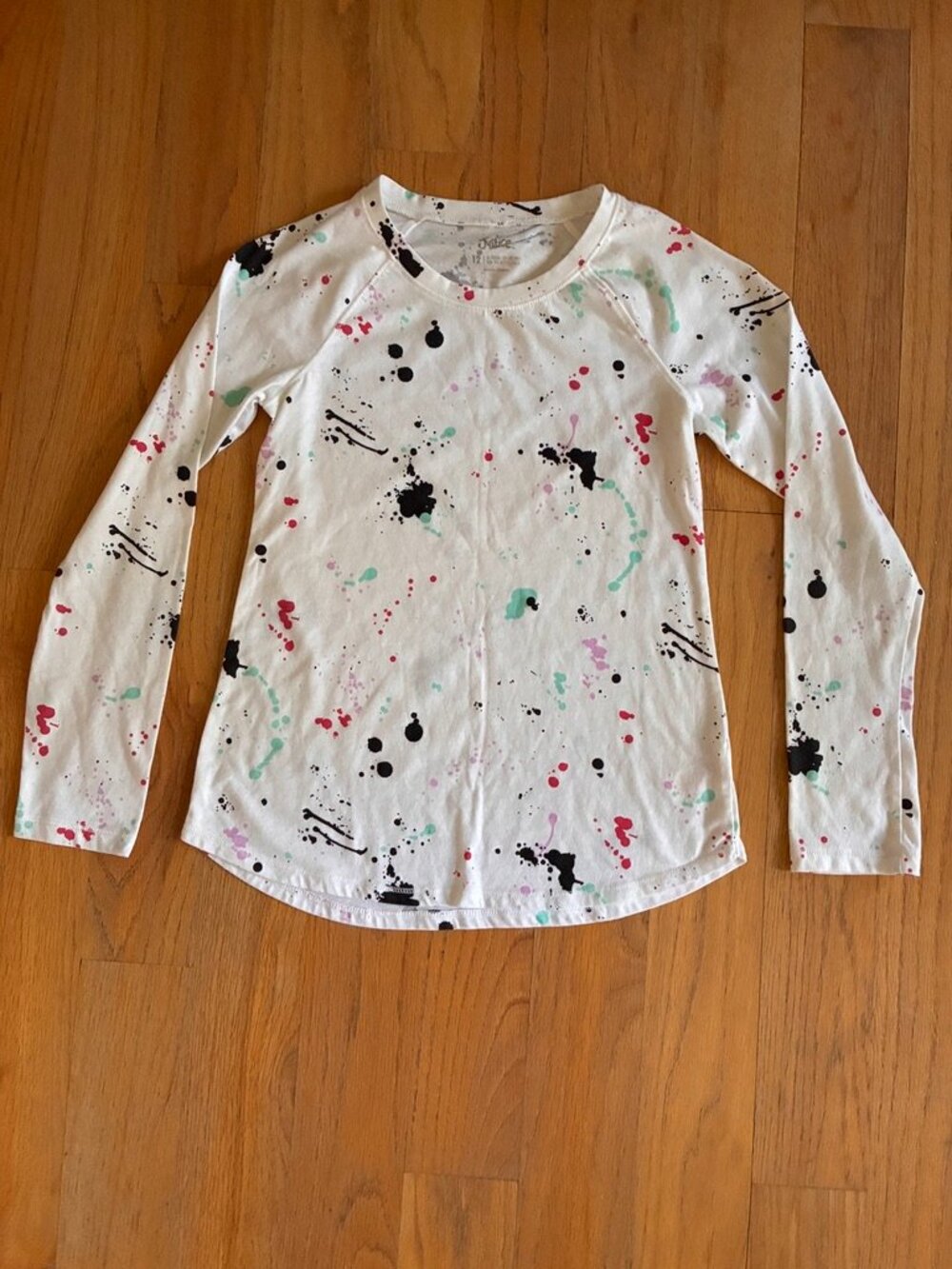 Justice Girls 12 Paint Splatter Long Sleeve Shirt Colorful Graphic Top